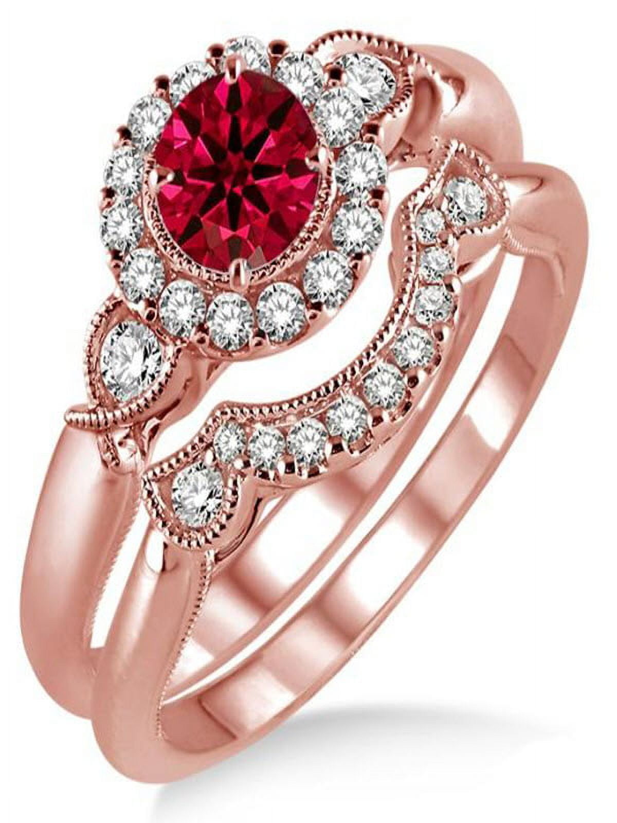 1.25 Carat Round Cut Red Ruby And Diamond moissanite Antique Three