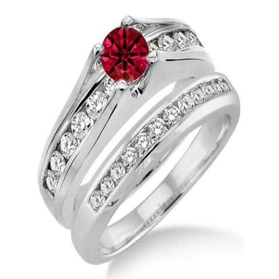 1.25 Carat Ruby & Diamond Bridal Set on 10k White GoldRHJGJoct410