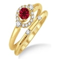 thumbnail image 1 of 1.25 Carat Ruby & Diamond Elegant Flower Halo Bridal Set on 10k Yellow Gold, 1 of 2