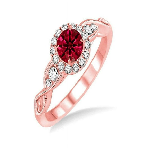 1.25 Carat Ruby and Diamond Antique milgrain Engagement Ring in 10k Rose Gold affordable diamond ring sale
