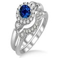 thumbnail image 1 of 1.25 Carat Sapphire and Diamond Antique Three Stone Flower Halo Bridal Set on 10k White Gold, 1 of 2