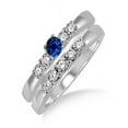 thumbnail image 1 of 1.25 Carat Sapphire and Diamond Elegant 5 stone Bridal Set on 10k White Gold, 1 of 2