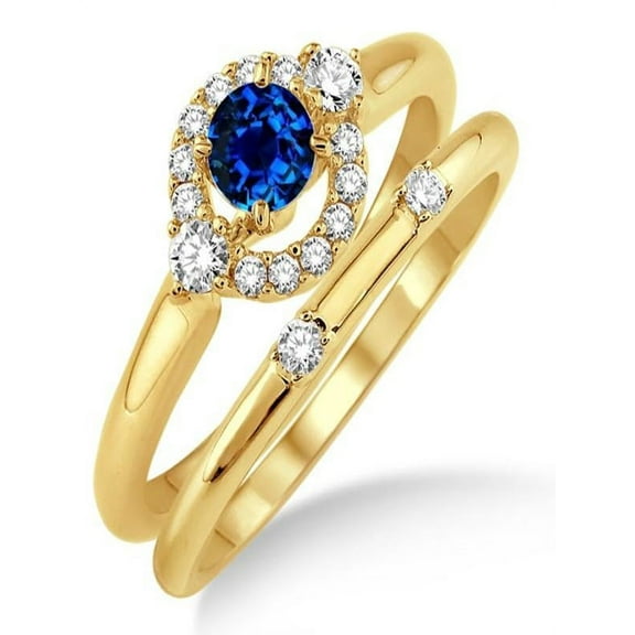 1.25 Carat Sapphire and Diamond Elegant Flower Halo Bridal Set on 10k Yellow Gold