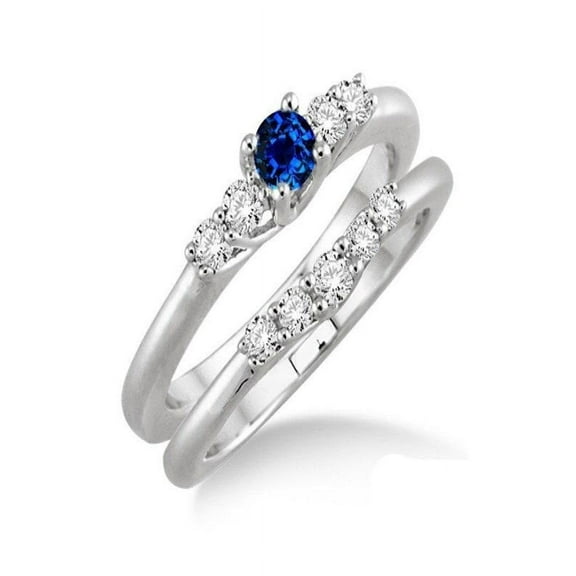 1.25 Carat Sapphire and Diamond Inexpensive Bridal Set in 14k White Gold affordable sapphire & diamond engagement ring