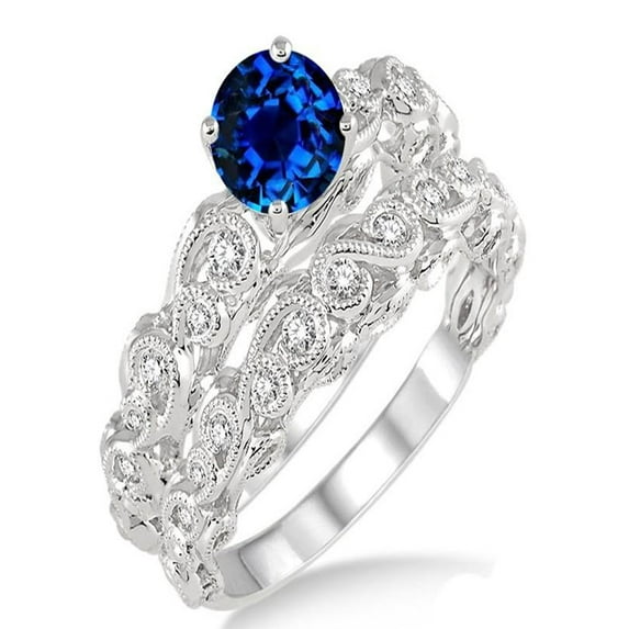 1.25 Carat Sapphire and Diamond Infinity Antique Bridal setround cut diamond on 10k White Gold