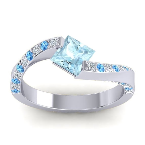 1.25 Carat Stunning Princess Cut Aquamarine & Blue Topaz Gemstone Engagement Ring for Women Solid 18K White Gold Size 5 by Diamond-Capitals