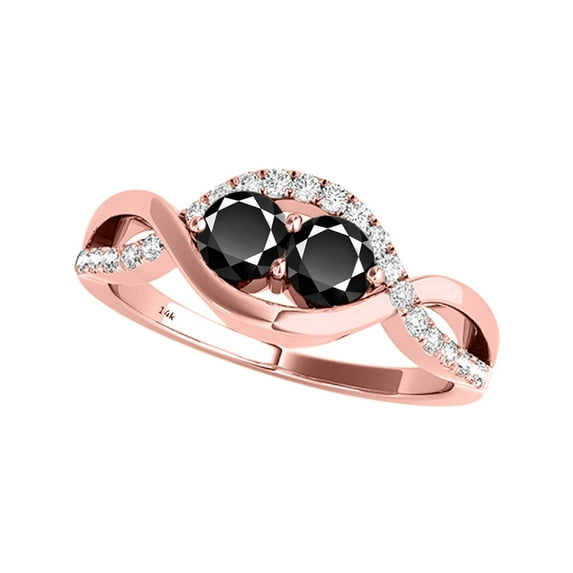 Mauli Jewels 1.25 Carat Two Stone Black & White Diamond Engagement Ring for Women, 14K Solid Rose Gold Promise & Wedding Ring