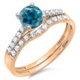 thumbnail image 1 of 1.25 Carat (ctw) 10K Rose Gold Round White & Blue Diamond Ladies Bridal Engagement Ring Matching Band Wedding Sets 1 1/4, 1 of 1