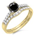 thumbnail image 1 of 1.25 Carat (ctw) 10K Yellow Gold Round White & Black Diamond Ladies Bridal Engagement Ring Matching Band Wedding Sets 1, 1 of 1