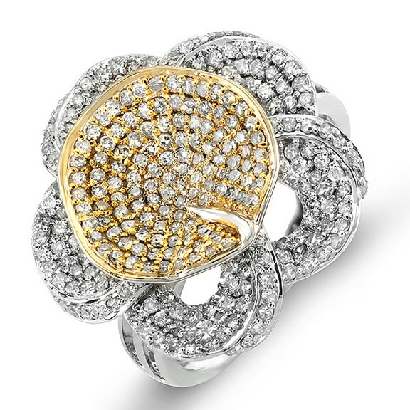 1.25 Carat (ctw) 14k White & Yellow Gold Round Diamond Ladies Flower Cocktail Ring 1 1/4 CT
