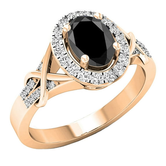 1.25 Carat (ctw) 18K Rose Gold Oval Cut Black Sapphire & Round Cut White Diamond Ladies Bridal Split Shank Halo Engageme