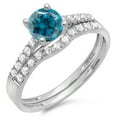 thumbnail image 1 of 1.25 Carat (ctw) 18K White Gold Round White & Blue Diamond Ladies Bridal Engagement Ring Matching Band Wedding Sets 1 1/, 1 of 1
