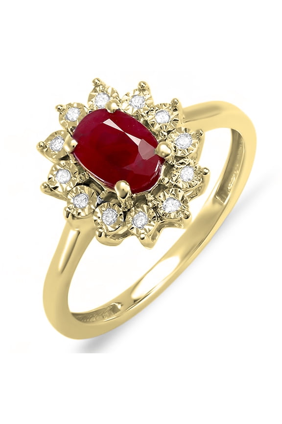 1.25 Carat (ctw) Kate Middleton Diana Inspired 14K Yellow Gold Real Round Diamond Real Oval Ruby Royal Engagement Ring 1