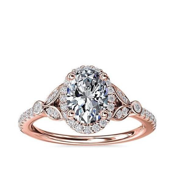 1.25 Ct Brilliant Oval Cut Genuine Diamond Sparkle Solitaire with Accents Engagement Ring for Women Solid 14K Rose Gold Size 6.5