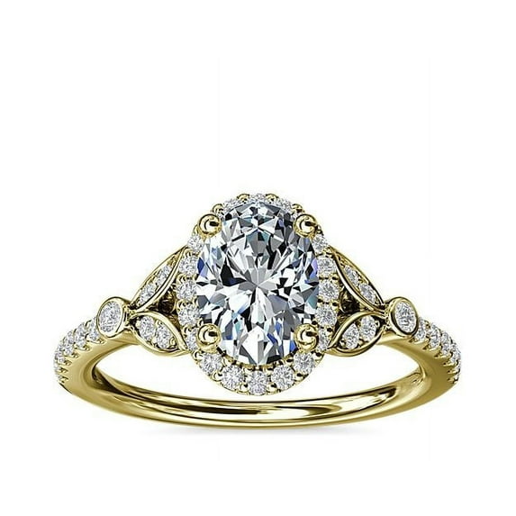 1.25 Ct Brilliant Oval Cut Natural Diamond Oval Solitaire with Accents Engagement Ring for her Solid 14K Yellow Gold Size 5.5