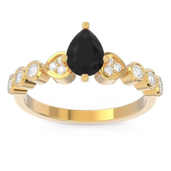 1.25 Ct Natural Diamond Black Onyx Gemstone Beautiful Wedding Ring for Fiancee Solid 14K Yellow Gold Size 6.5 by Diamond-Capitals