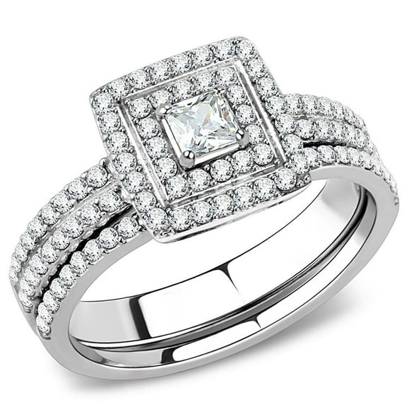 1.25 Ct Princess Cut CZ Halo Engagement Wedding Ring in Stainless Steel