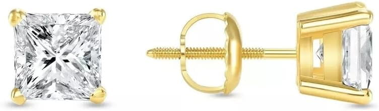 DIAMOND JEWLLERY 1.25 Ct Princess Cut Diamond Stud Earrings Solid14K Yellow Gold Basket Screw Handmade Women's Gift Jewellery