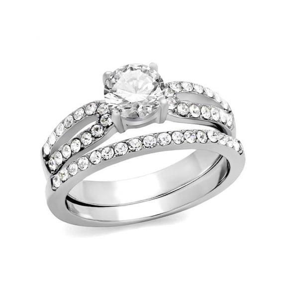 1.25 Ct Round Cut AAA Cz Stainless Steel Wedding Ring Band Set Women's Size 5
