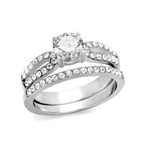 1.25 Ct Round Cut AAA Cz Stainless Steel Wedding Ring Band Set Women's Size 9