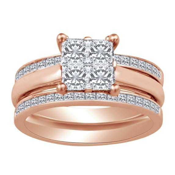 AFFY 1.25 Ct Round White Natural Diamond Enhancer Bridal Ring Set in 14k Rose Gold Ring Size - 7.5