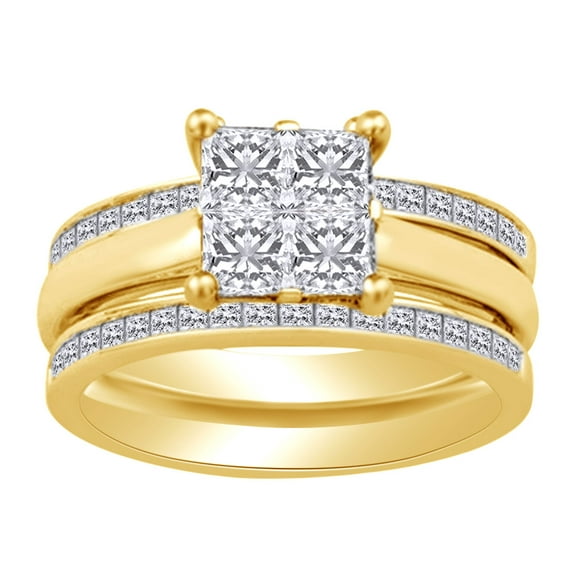 AFFY 1.25 Ct Round White Natural Diamond Enhancer Bridal Ring Set in 14k Yellow Gold Ring Size - 12.5