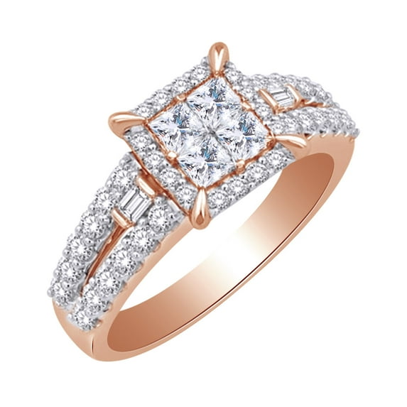 AFFY 1.25 Ct White Natural Diamond Engagement Ring in 14k Rose Gold Ring Size : 6.5