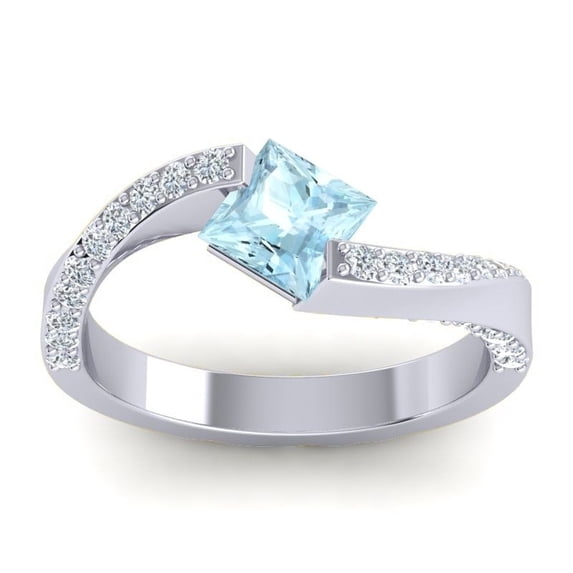 1.25 Ct Wonderful Natural Diamond Aquamarine Gemstone Wedding Ring for Women Solid 14K White Gold Size 3.5 by Diamond-Capitals
