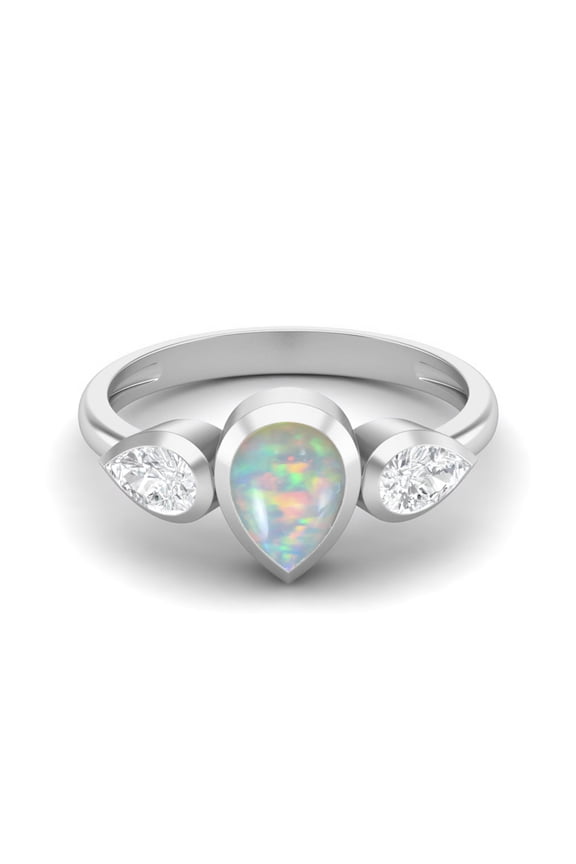1.25 Cts Bezel set Pear Ethiopian Opal 925 Sterling Silver Three Stone Women Mother's Day Gift Ring