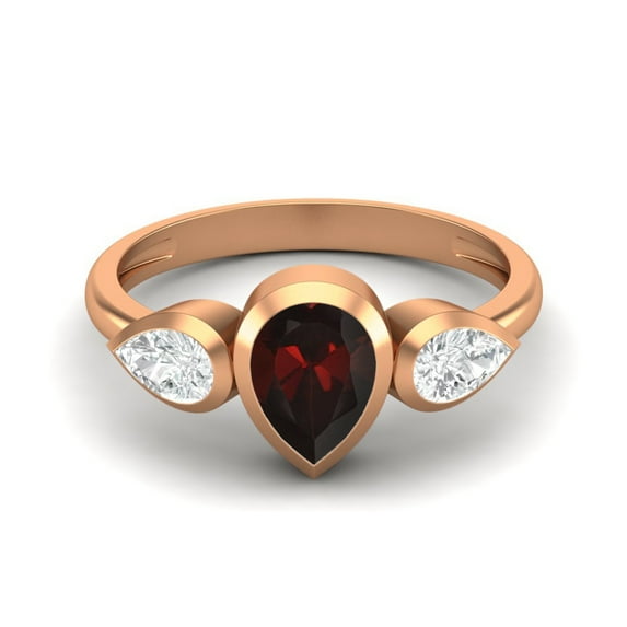 1.25 Cts Bezel set Pear Garnet 925 Sterling Silver Rose Vermeil Three Stone Women Valentines Day Gifts Ring