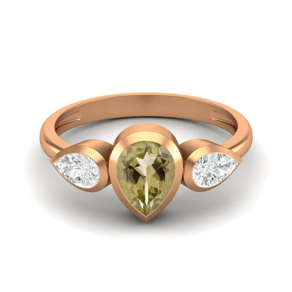 1.25 Cts Bezel set Pear Lemon Quartz 925 Sterling Silver Rose Vermeil Three Stone Women Valentines Day Gifts Ring