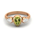 thumbnail image 1 of 1.25 Cts Bezel set Pear Peridot 925 Sterling Silver Rose Vermeil Three Stone Women Mother's Day Gift Ring, 1 of 4