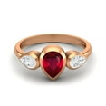 thumbnail image 1 of 1.25 Cts Bezel set Pear Ruby Glass Field 925 Sterling Silver Rose Vermeil Three Stone Women Mother's Day Gift Ring, 1 of 1