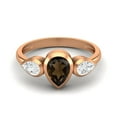 thumbnail image 1 of 1.25 Cts Bezel set Pear Smoky Quartz 925 Sterling Silver Rose Vermeil Three Stone Women Valentines Day Gifts Ring, 1 of 1
