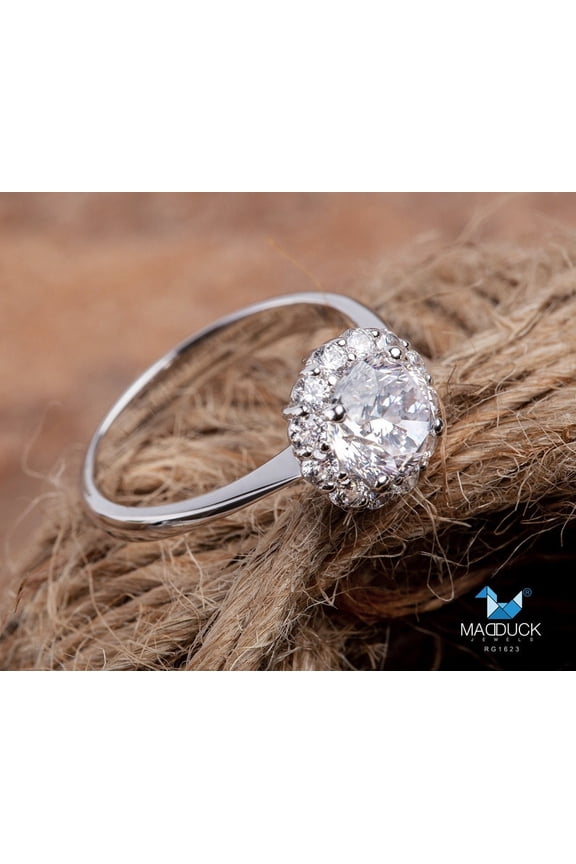 1.25 Cts Cubic Zirconia / Sterling Silver 925 Ring / Rhodium plated Nickel-Free / MadDuckJewels RG1623 / Thailand Jewelry