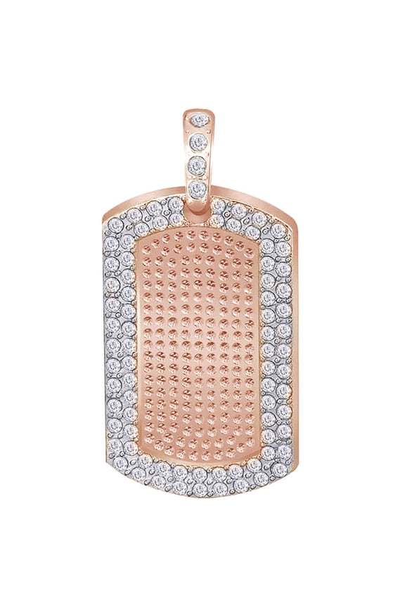 1.25 Cttw Round Cut White Natural Diamond Iced Out Hip Hop Jewelry Dog Tag Pendant In 14k Solid Rose Gold