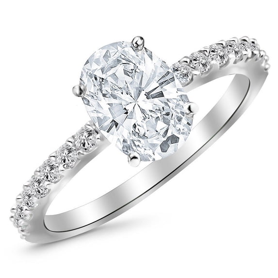 1.25 Ctw 14K White Gold Classic Side Stone Oval Cut Diamond Engagement ...