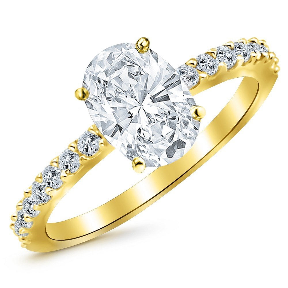 Stone Yellow Color 1.25 Ctw 14K Yellow Gold Classic Side Stone Oval Cut Diamond Engagement ...
