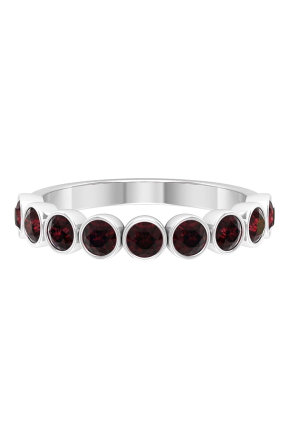 1.25 Ctw Round Garnet Gemstone Bezel Set 925 Sterling Silver Eternity Wedding Band Ring for Women