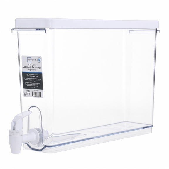 Mainstays 1.25 Gallon Drink Dispenser, Clear Beverage Container for Chilled Drinks, Refrigerator Storage