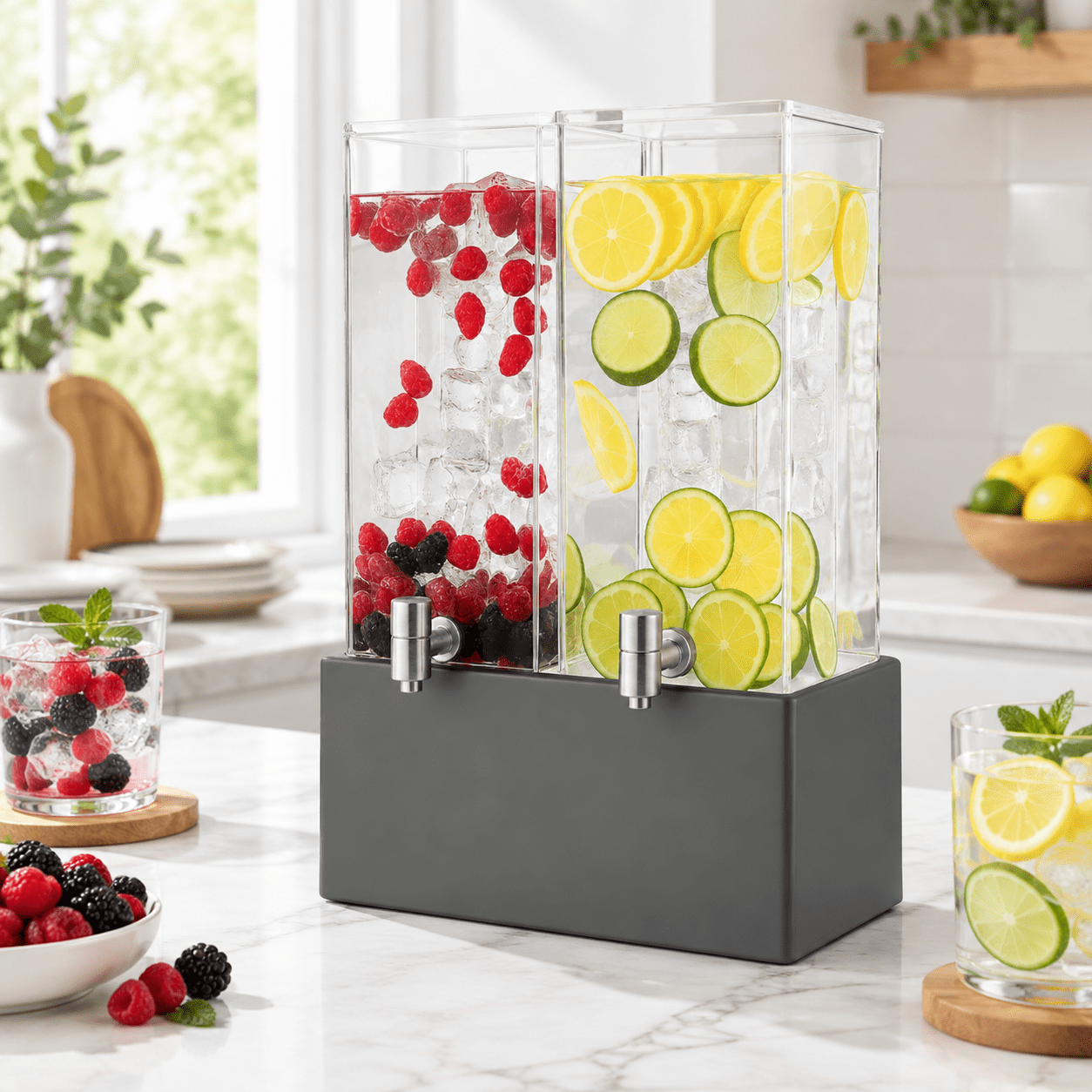 1.25 Gallon Dual Beverage Dispenser with Gray Metal Stand, Gray Dual ...