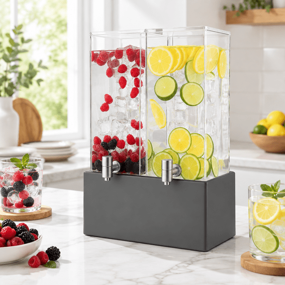1.25 Gallon Dual Beverage Dispenser with Gray Metal Stand, Gray Dual ...