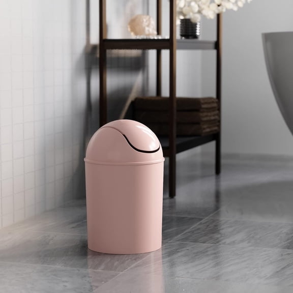 1.25 Gallon Pink Mini Trash Can Removable Swing-Top Lid for Kitchen Bathroom Office Under Table Compact Spaces