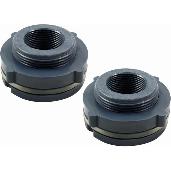 1.25-Inch PVC Bulkhead Fitting, Heavy Duty Water Tank Connector for Ponds, Pools and Rain Barrels, 2 Pack