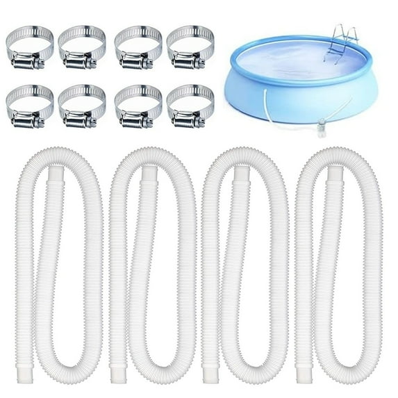1.25 Inch Pool Pump Replacement Hoses for Above Groud Pools - Pool Hoses for In-tex Coleman Pool Filter Pump 607, 637 with 8 Clamps (4 Pack)