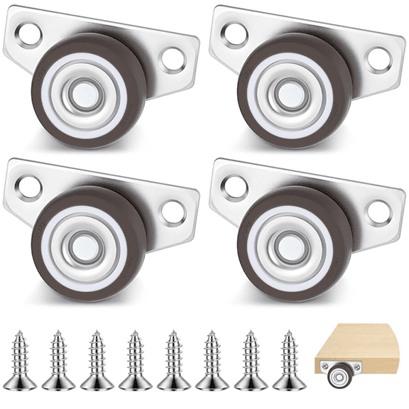 1.25 Inch Small Side Mount Caster Wheels, Mini Low Profile Casters Set of 4, Rigid Drawer Rollers for Wooden Furniture, Underbed Drawers, Trays & DIY Projects
