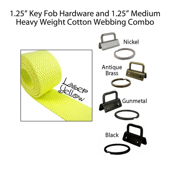 1.25" Key Fob Hardware and 1.25" Cotton Webbing Combo - Laser Yellow