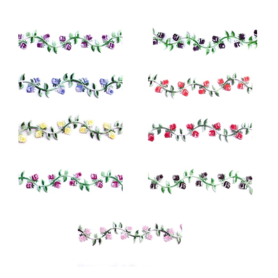 1.25" Rose Yellow Pink Orange Red Purple Black Fuchsia Iron on Embroidered Trim