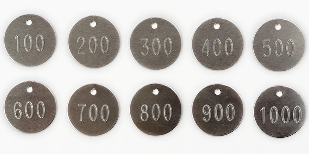 1.25" Round Aluminum Tags Numbered 001 - 1,000 (Pack of 1,000 Tags)