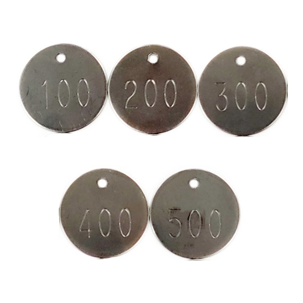 1.25" Round Stainless Steel Tags Numbered 001 - 500 (Pack of 500 Tags)